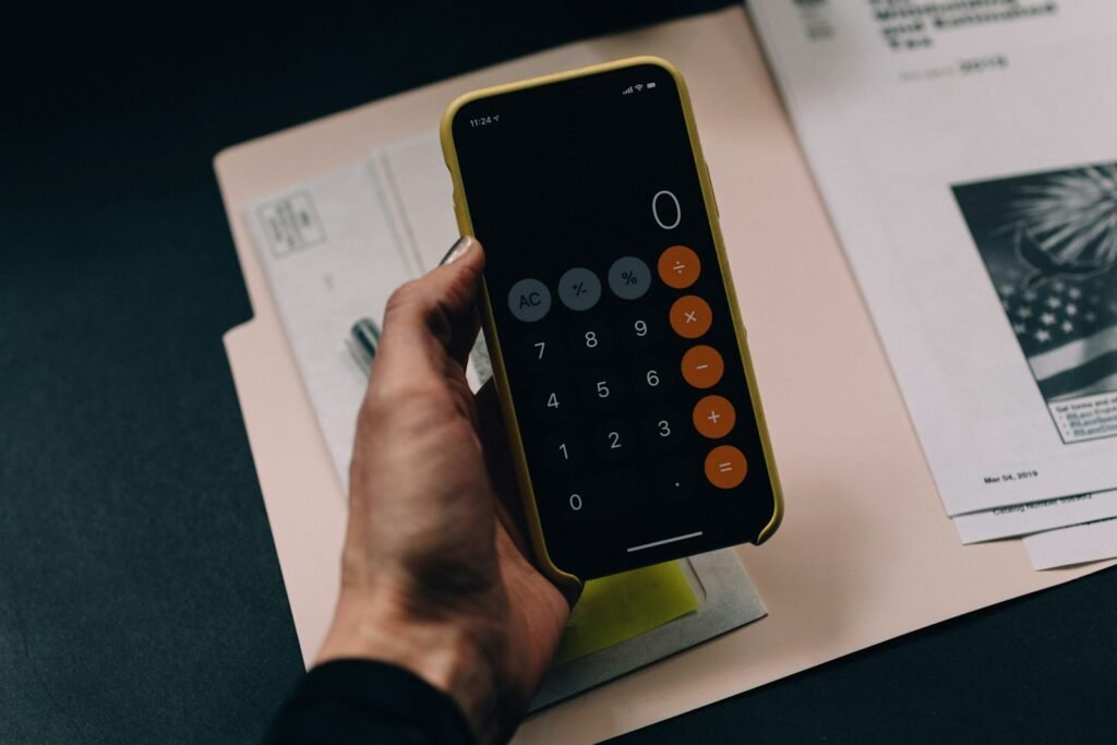 Calculator app used to review tax documents